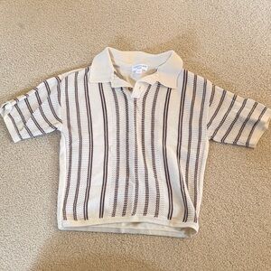 Grayson Mini Cream Stripe Knit Polo Top